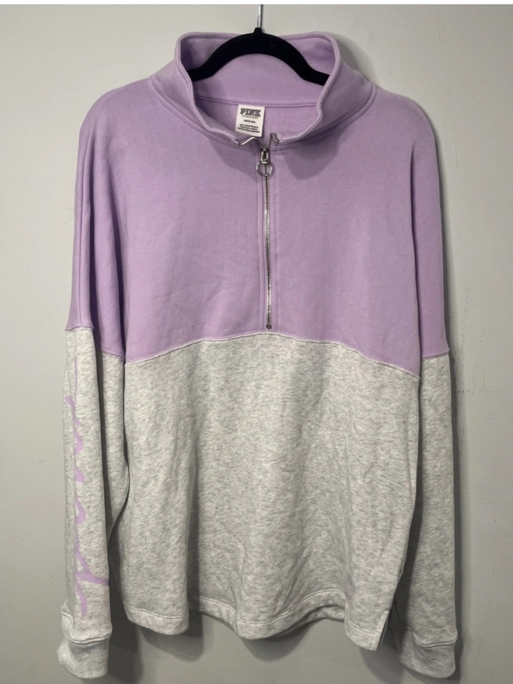 PINK Victoria's Secret Lavender and Light Gray Half-Zip Pullover